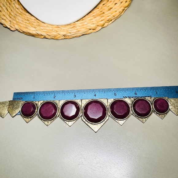 LUCKY BRAND Red Jade Stone Hammered Brass Pennant Collar Bib Necklace - Picture 12 of 12